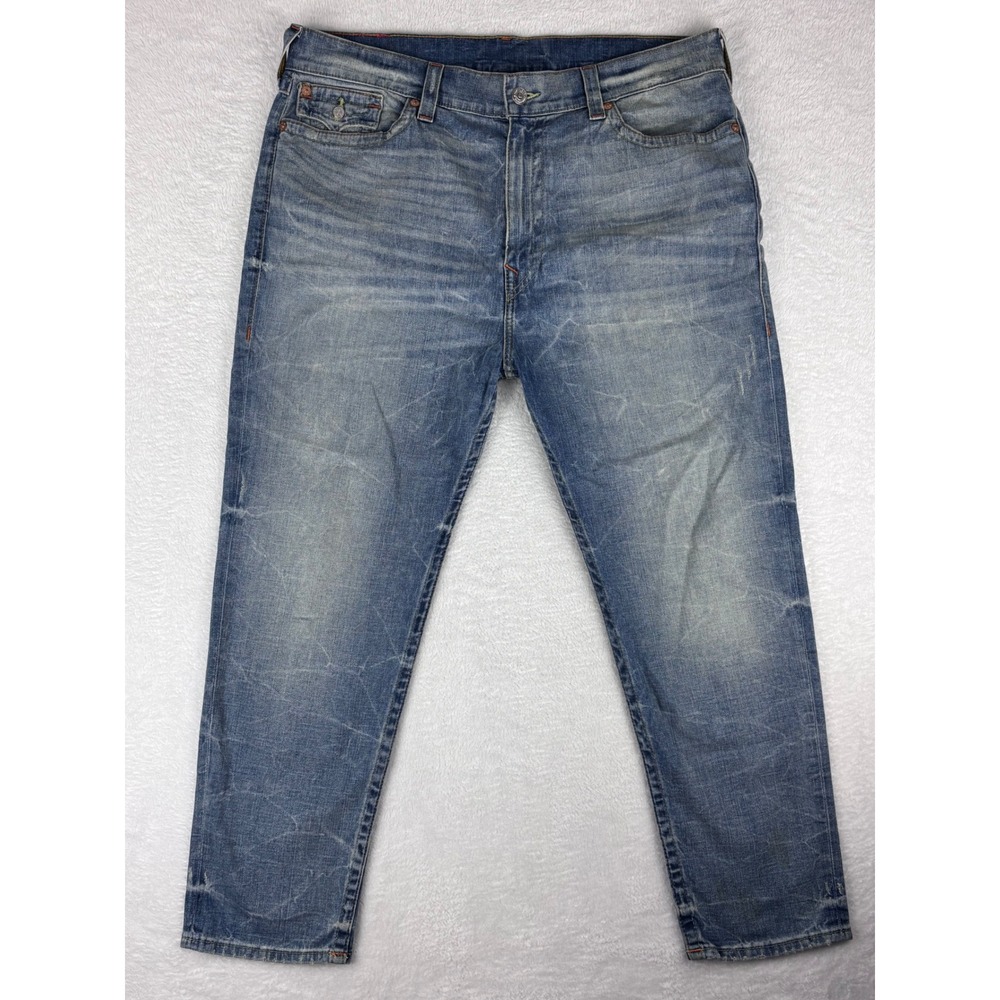 True Religion Slim Drop Rise Jeans Distressed Denim Size 38 (40 Measured)
